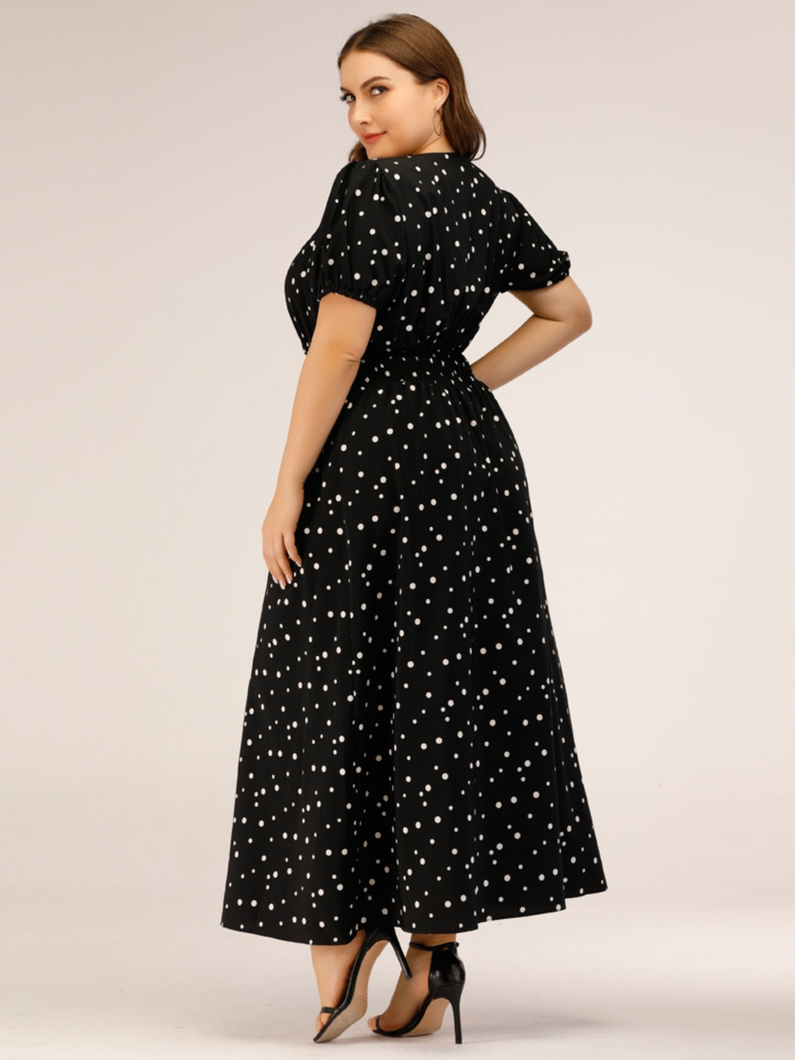 Plus Size Polka Dot Square Neck Dress - The Boutie Shop