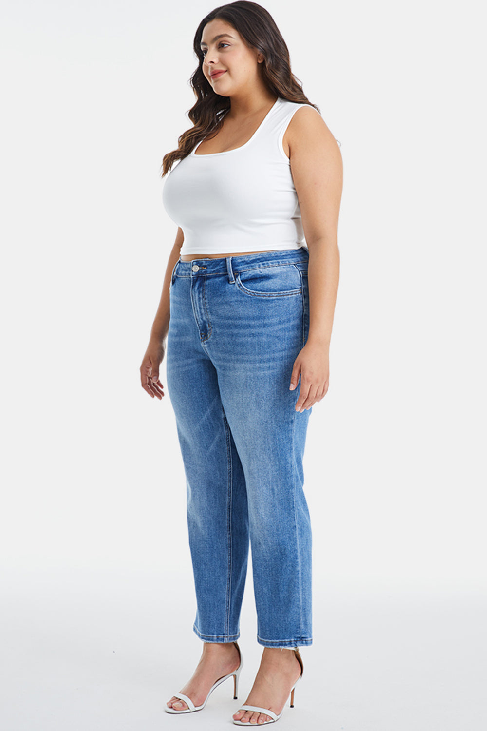 BAYEAS Full Size High Waist Raw Hem Straight Jeans - The Boutie Shop