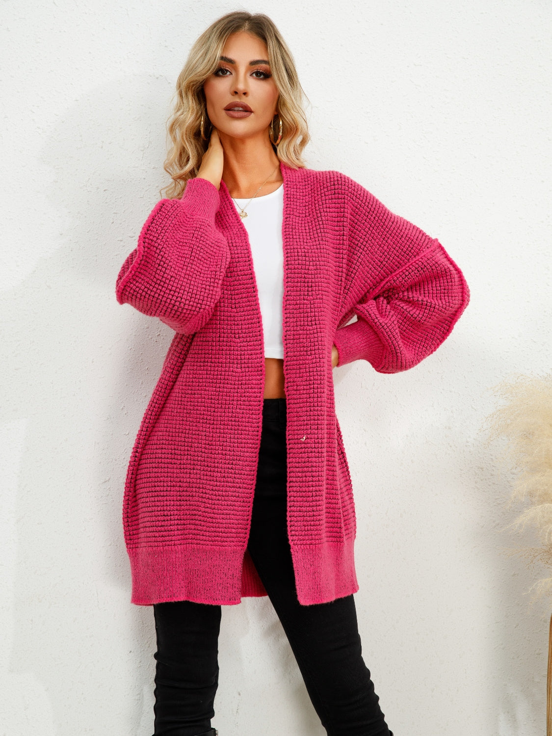 Open Front Dropped Shoulder Cardigan - The Boutie Shop