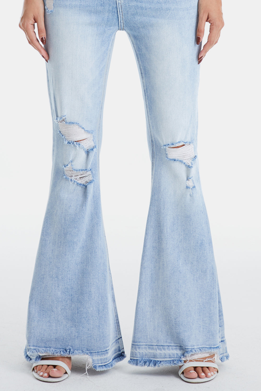 BAYEAS Full Size Distressed Raw Hem High Waist Flare Jeans - The Boutie Shop