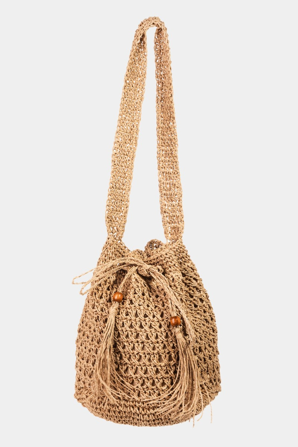 Fame Straw Braided Drawstring Tote Bag with Tassel - The Boutie Shop