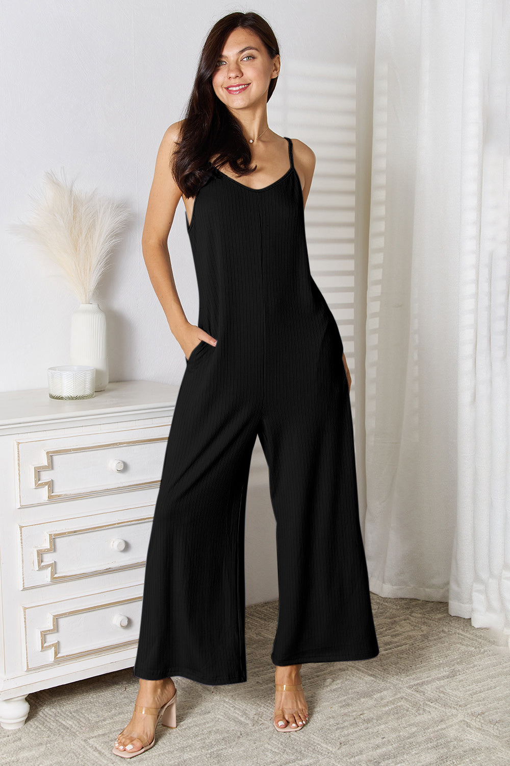 Basic Bae Full Size Spaghetti Strap V-Neck Jumpsuit - The Boutie Shop