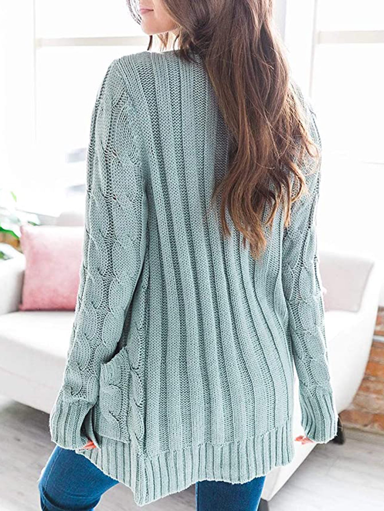 Cable-Knit Buttoned Cardigan with Pockets - The Boutie Shop