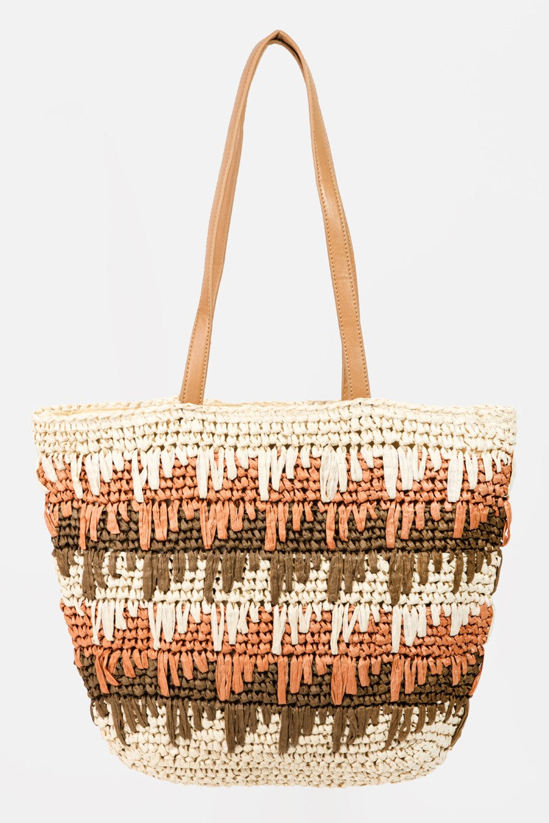 Fame Straw Braided Striped Tote Bag - The Boutie Shop