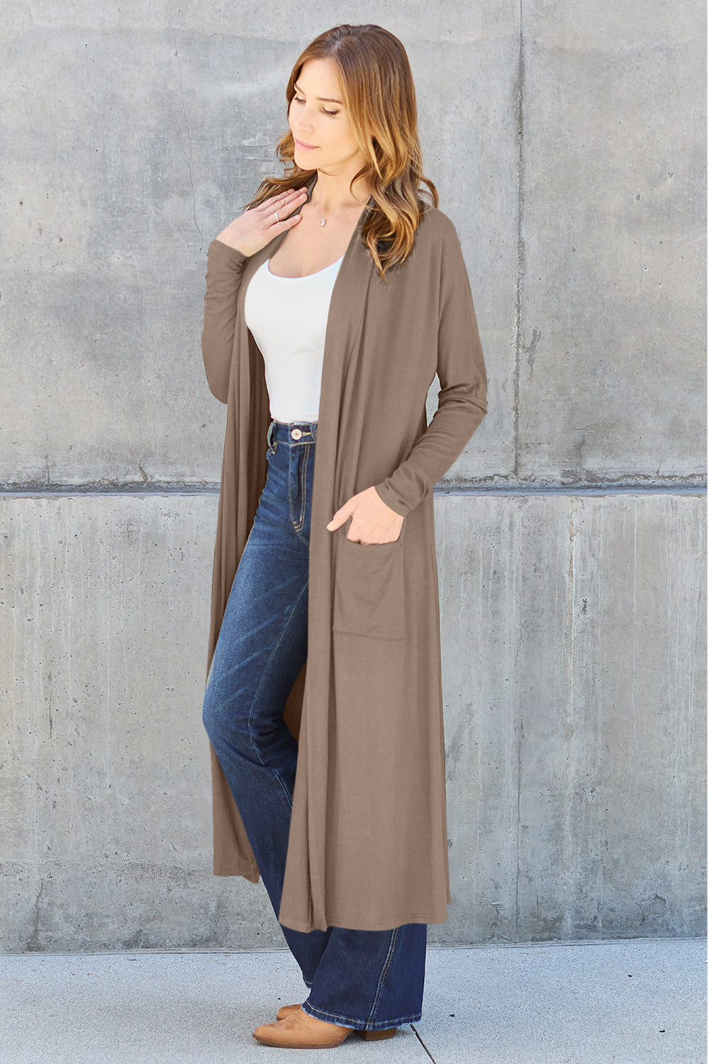 Basic Bae Full Size Open Front Long Sleeve Cover Up - The Boutie Shop