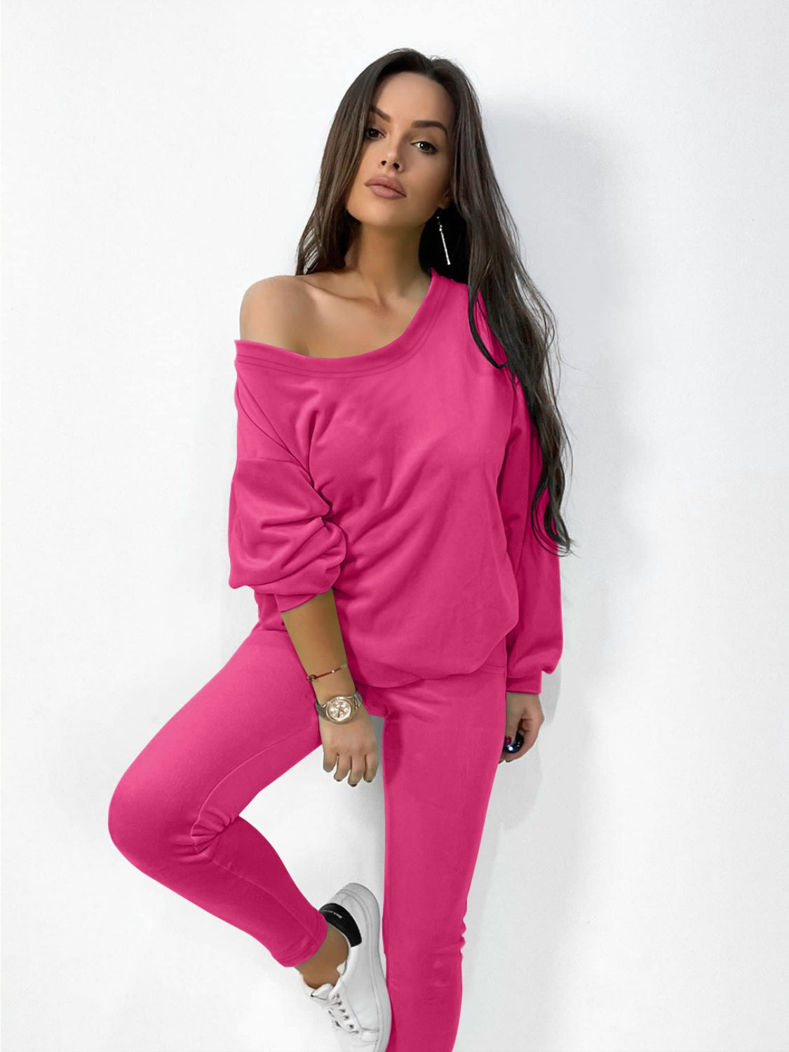 Boat Neck Dropped Shoulder Top and Pants Set - The Boutie Shop