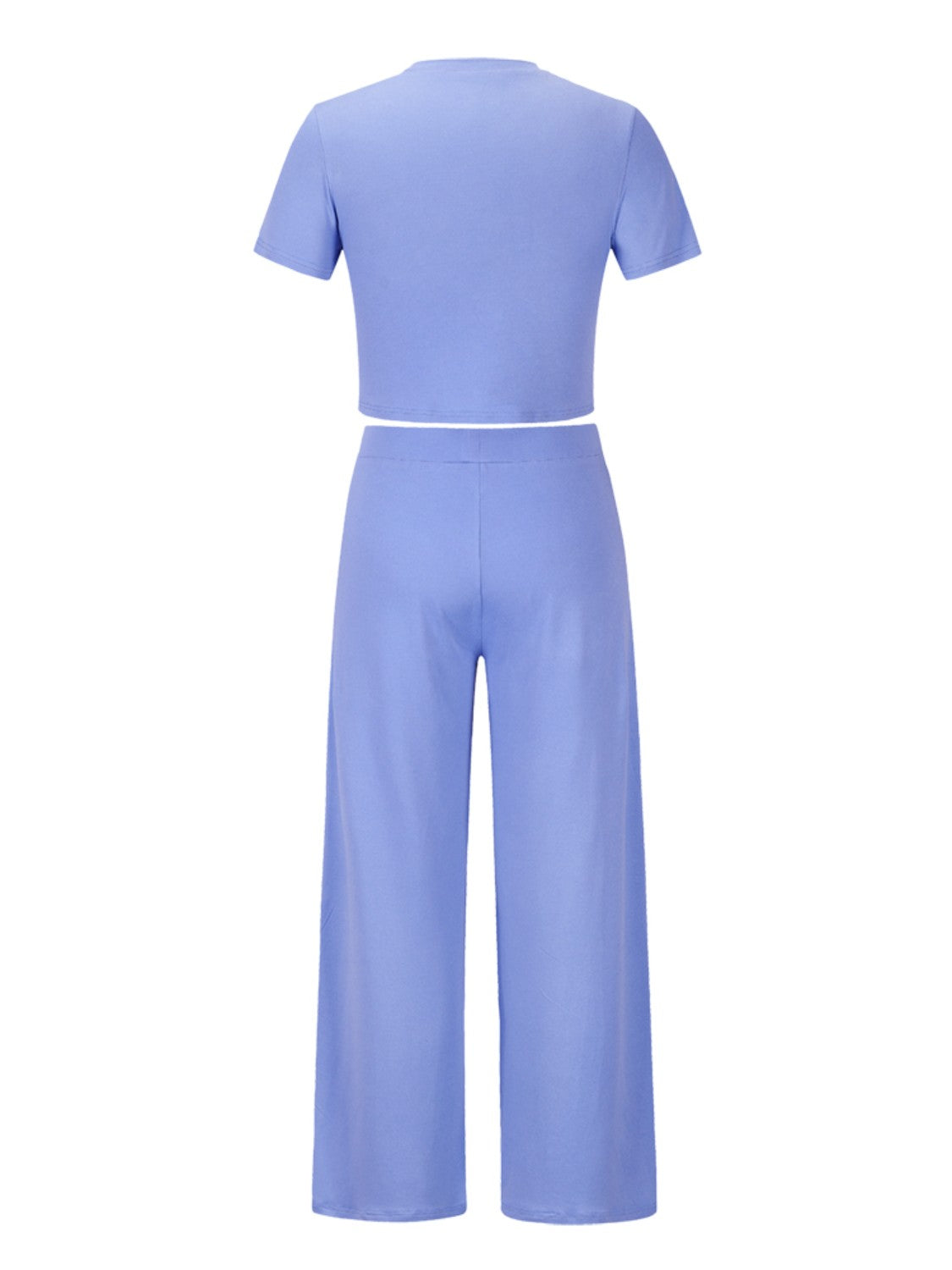 Round Neck Short Sleeve Top and Pocketed Pants Set - The Boutie Shop