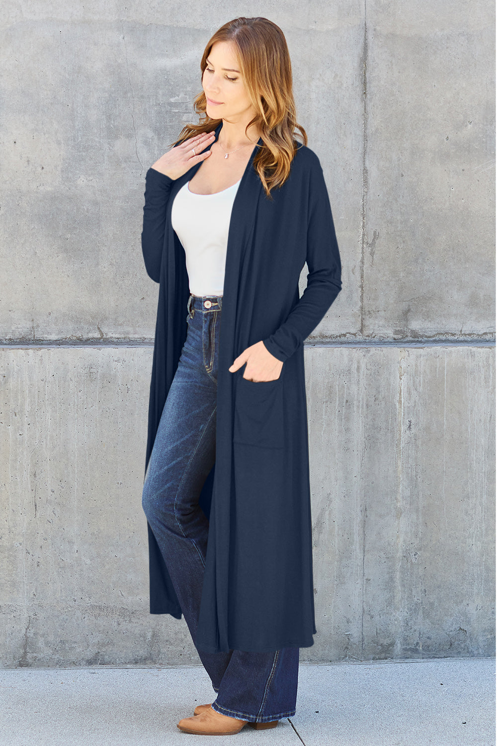 Basic Bae Full Size Open Front Long Sleeve Cover Up - The Boutie Shop