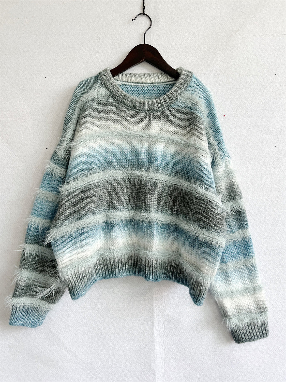 Striped Round Neck Long Sleeve Sweater - The Boutie Shop