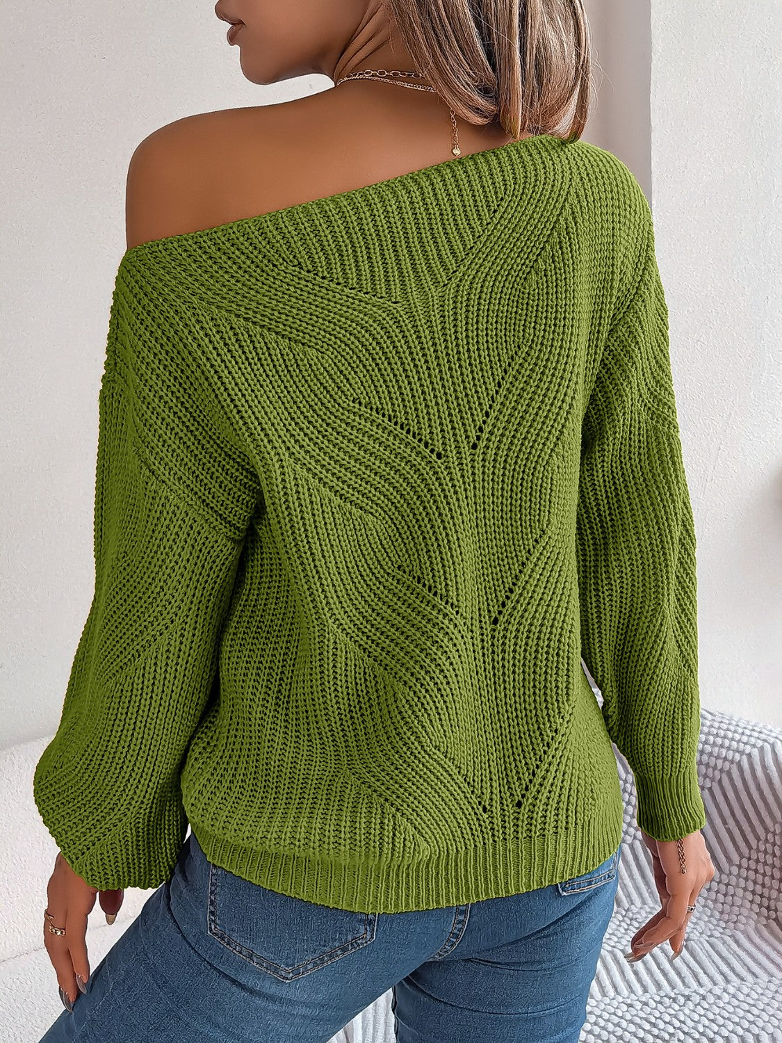 Openwork Long Sleeve Sweater - The Boutie Shop