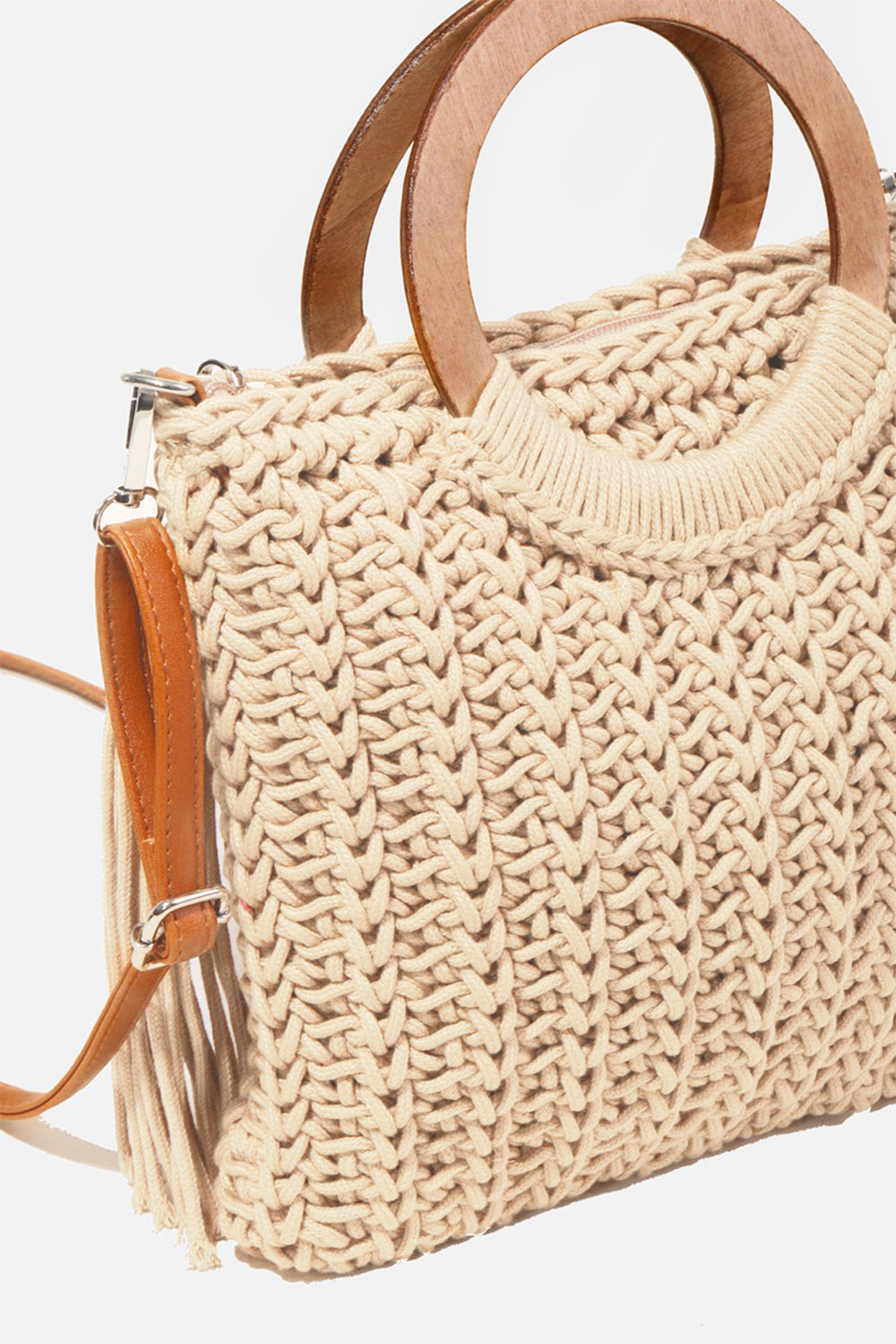 Fame Crochet Knit Convertible Tote Bag with Tassel - The Boutie Shop