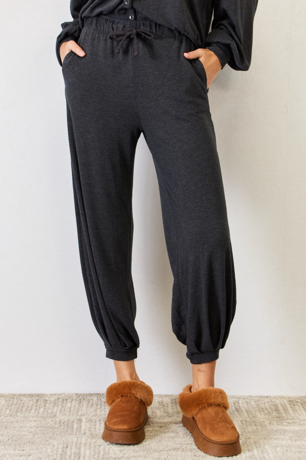 RISEN Ultra Soft High Waist Drawstring Lounge Joggers - The Boutie Shop