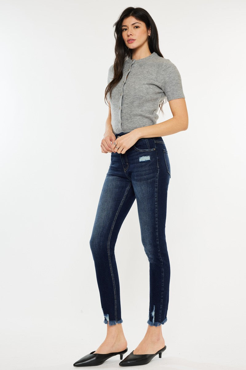 Kancan Full Size Cat's Whiskers Raw Hem High Waist Jeans - The Boutie Shop