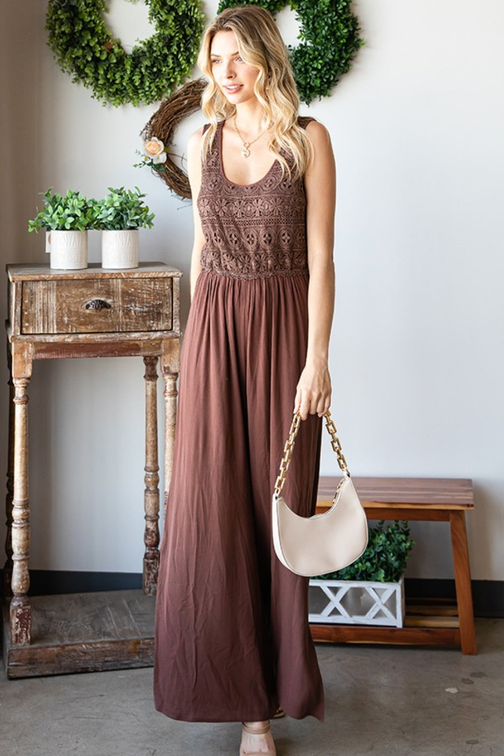 First Love Tie Back Sleeveless Slit Wide Leg Jumpsuit - The Boutie Shop