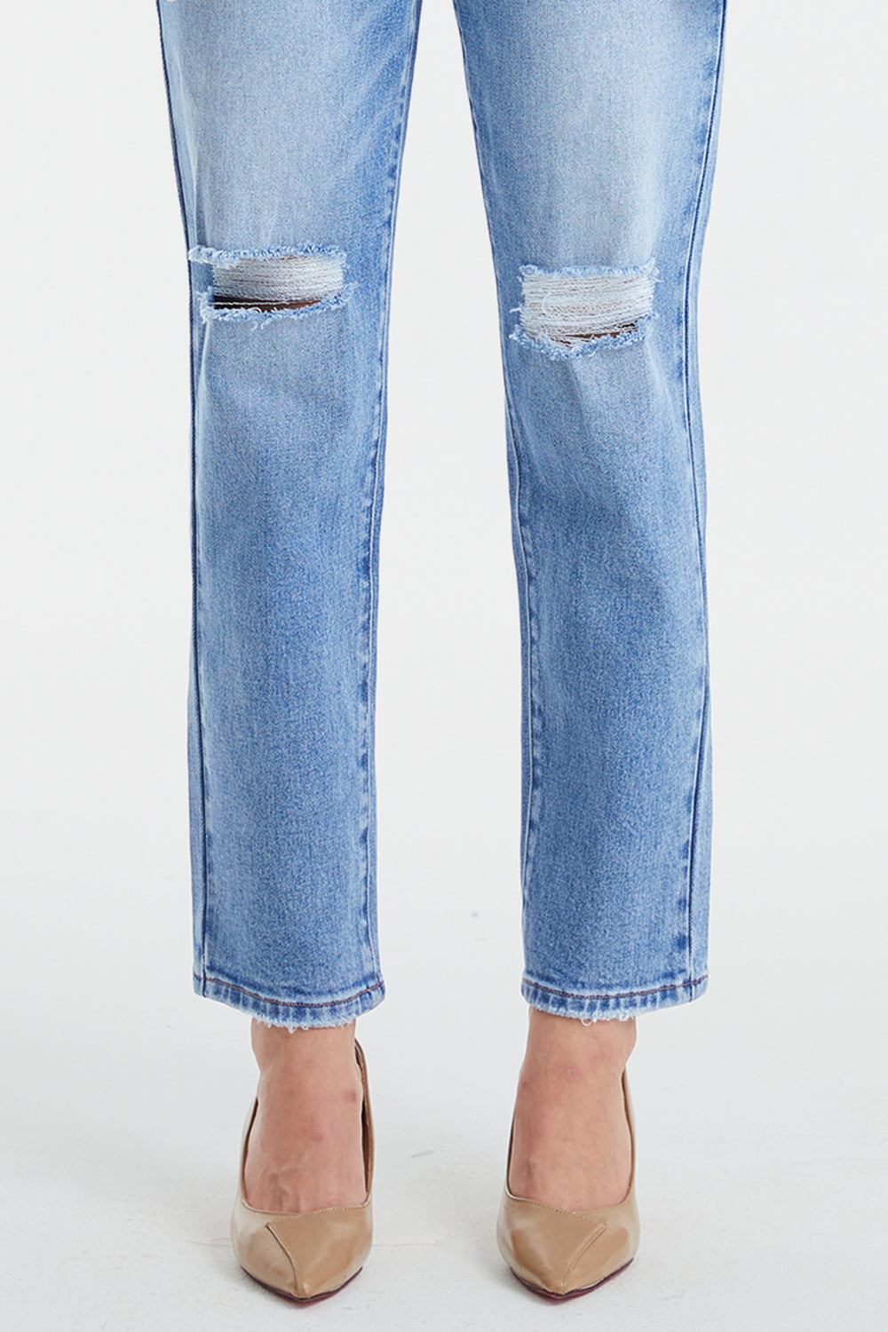 BAYEAS High Waist Distressed Cat's Whiskers Washed Straight Jeans - The Boutie Shop