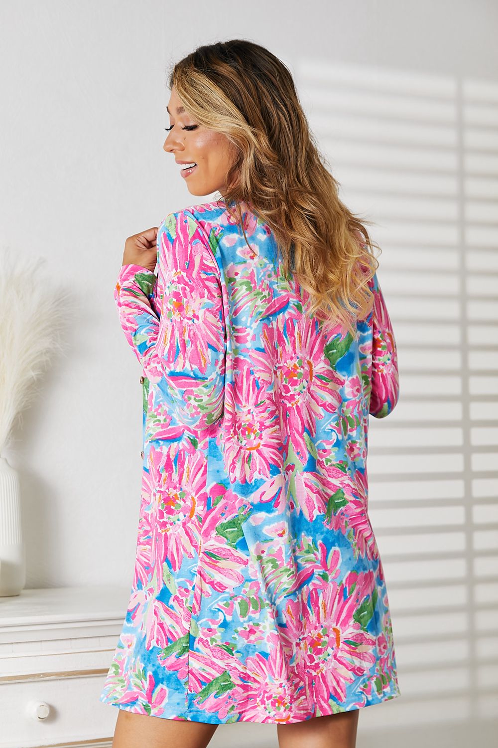 Double Take Floral Open Front Long Sleeve Cardigan - The Boutie Shop