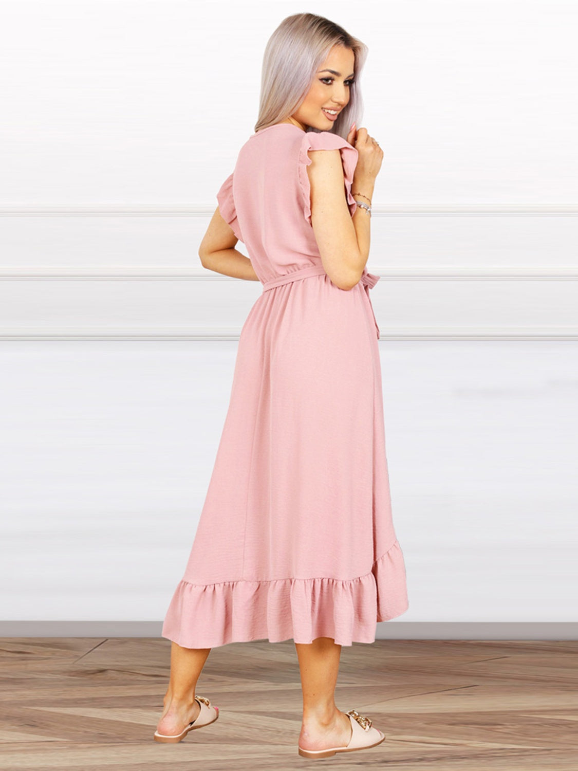 Tied Surplice Ruffle Hem Dress - The Boutie Shop