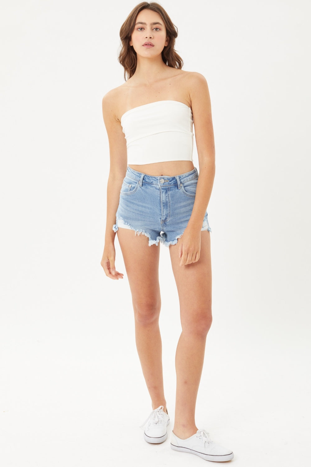 Love Tree Raw Hem Cat's Whisker Denim Shorts - The Boutie Shop