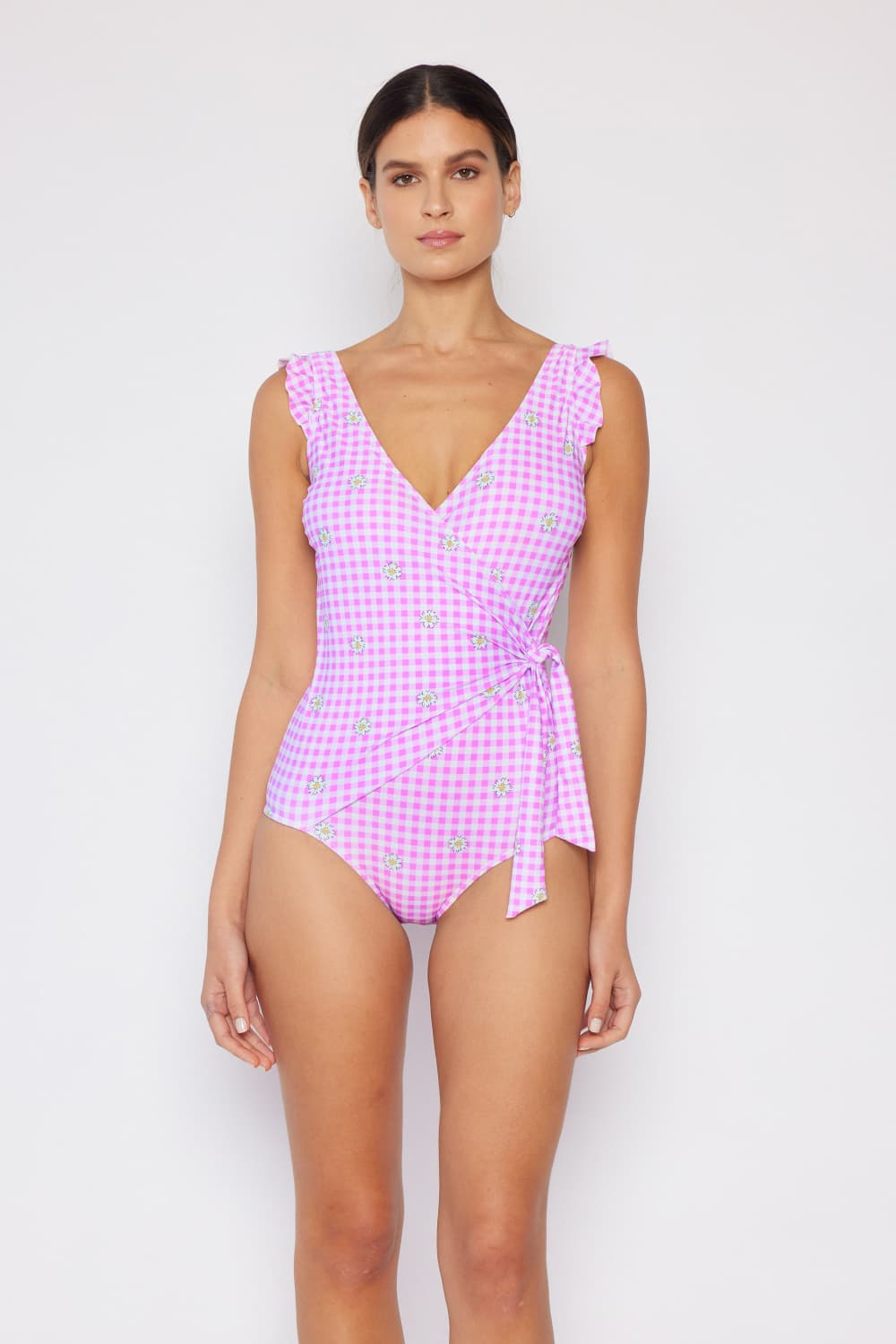 Marina West Swim Full Size Float On Ruffle Faux Wrap One-Piece in Carnation Pink - The Boutie Shop