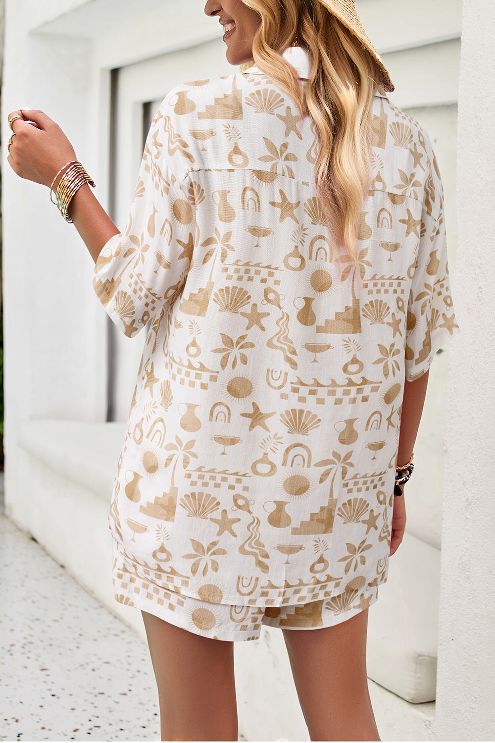 Devine Printed Button Up Shirt and Shorts Set - The Boutie Shop