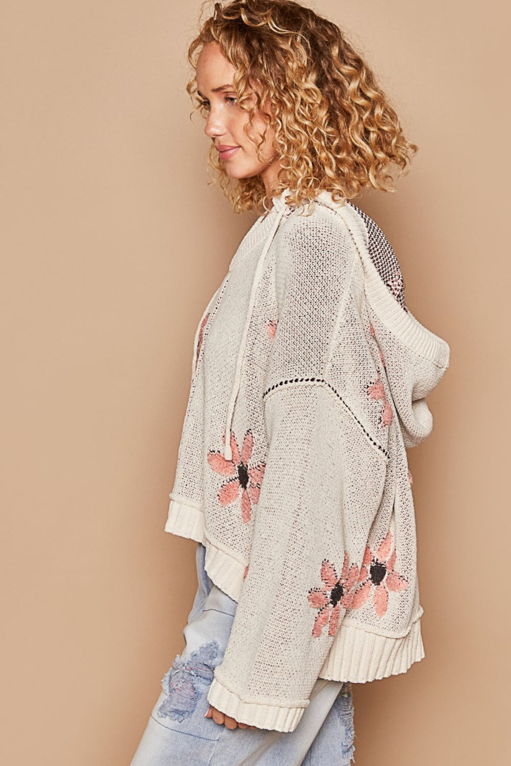 POL Floral Pattern Hooded High-Low Sweater - The Boutie Shop