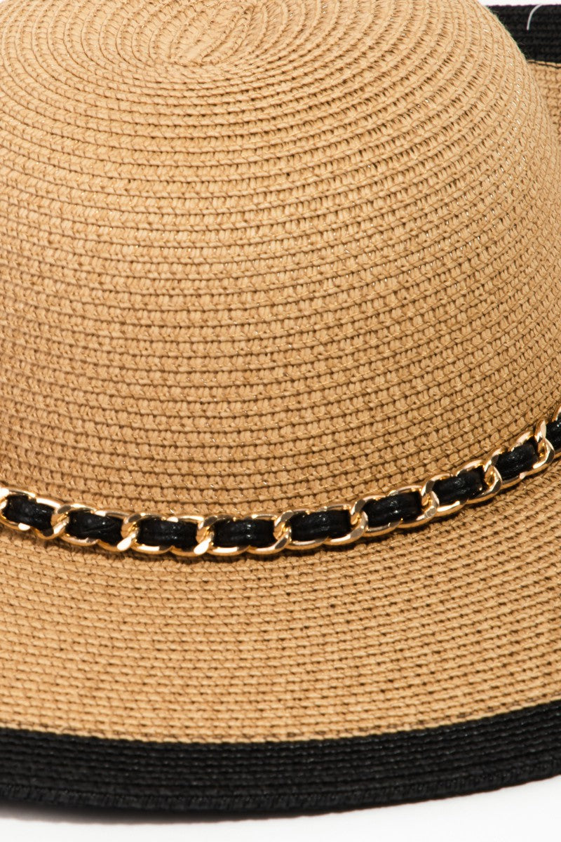 Fame Chain Black Trim Straw Hat - The Boutie Shop