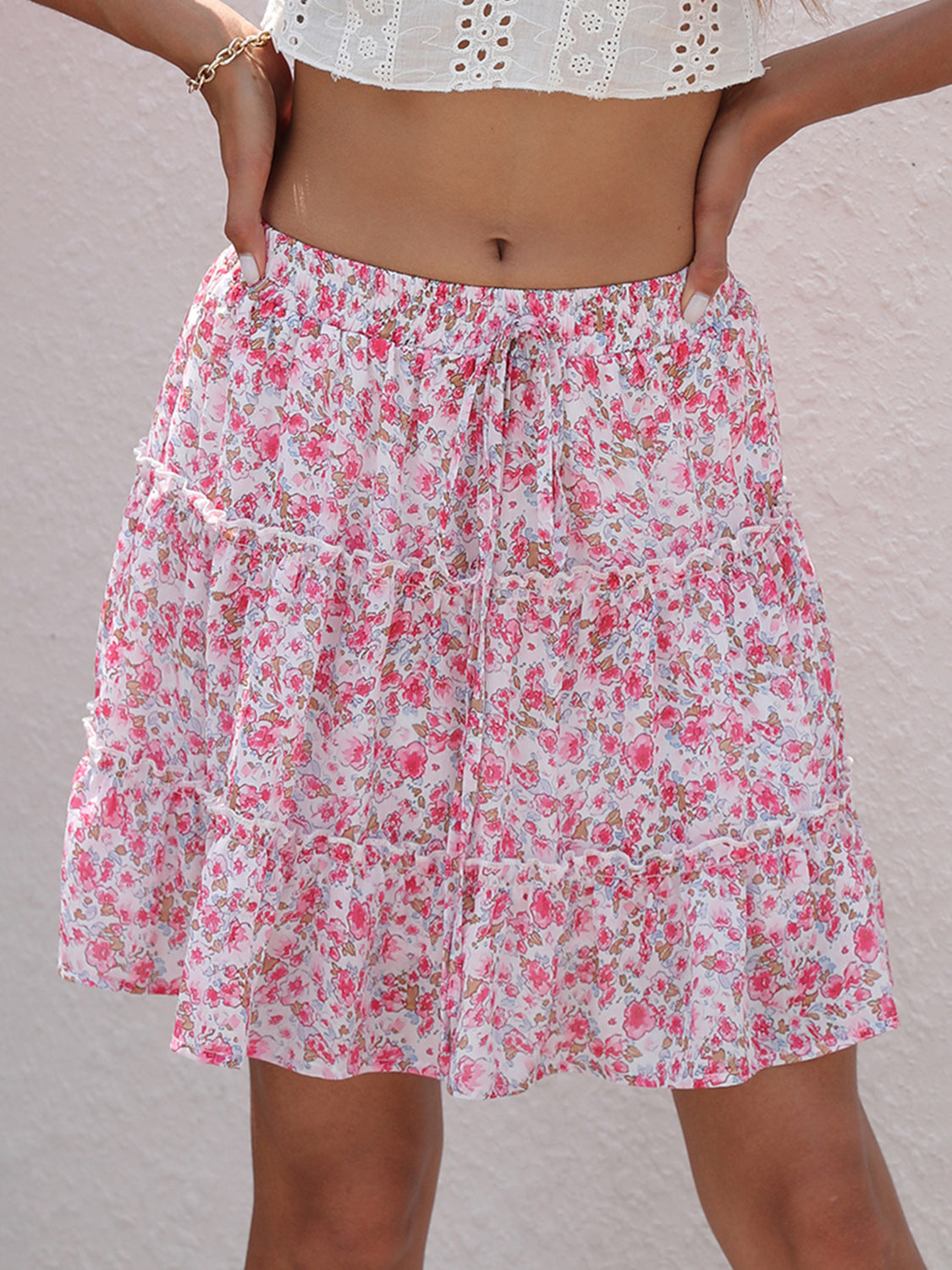 Printed Elastic Waist Mini Skirt - The Boutie Shop