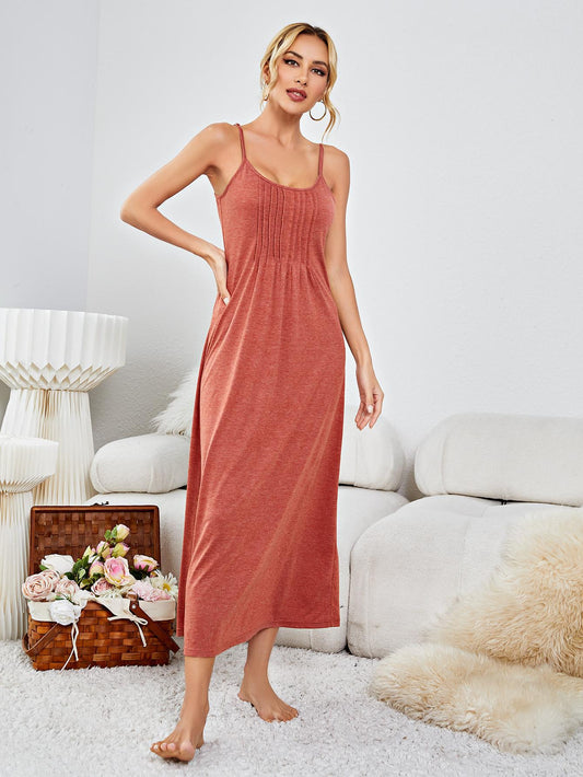 Scoop Neck Spaghetti Strap Night Dress - The Boutie Shop