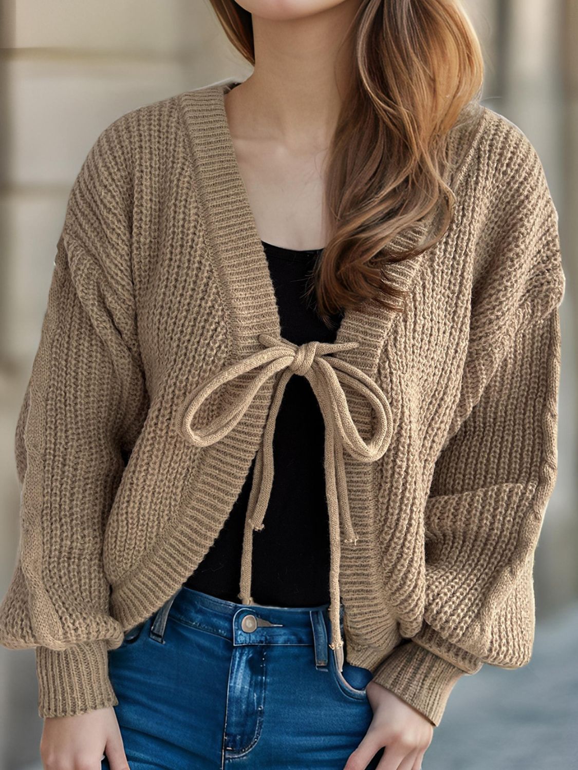 Tied Dropped Shoulder Long Sleeve Cardigan