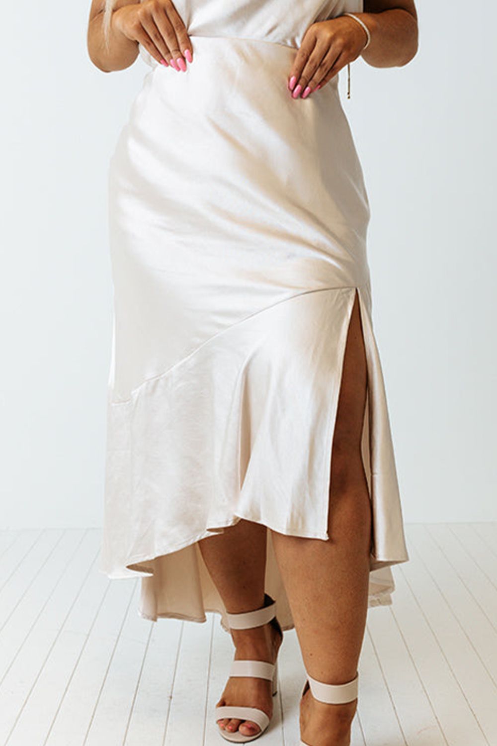 Plus Size Slit Ruffled Skirt - The Boutie Shop