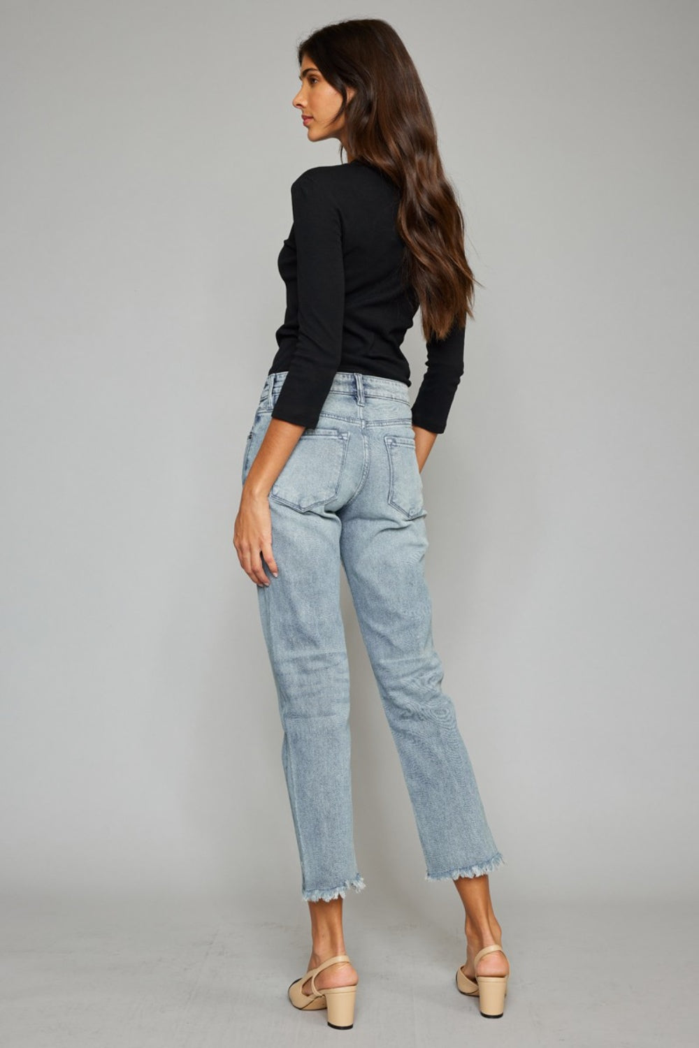 Kancan High Waist Button Fly Raw Hem Cropped Straight Jeans - The Boutie Shop