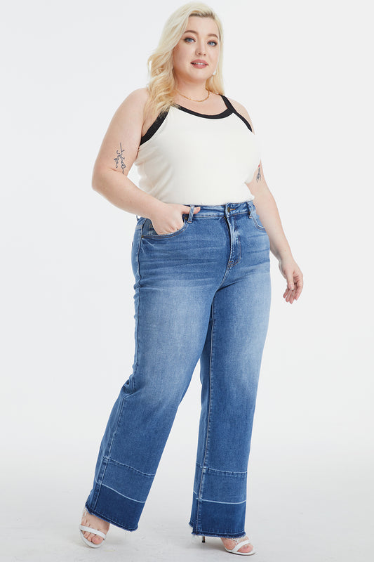 BAYEAS Full Size High Waist Cat's Whisker Wide Leg Jeans - The Boutie Shop