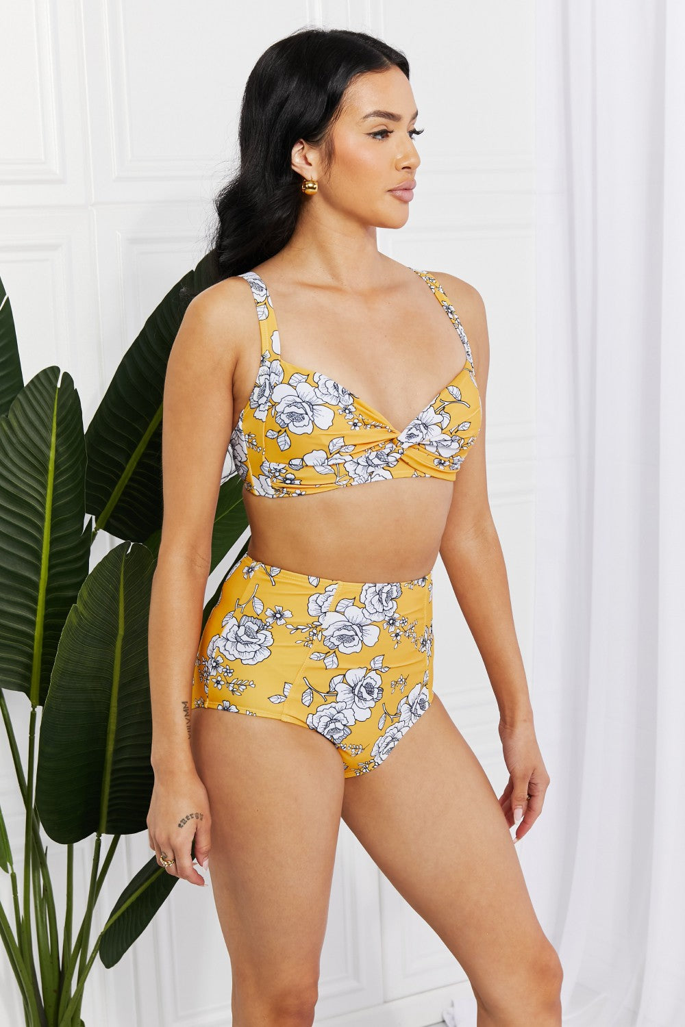 Marina West Swim Take A Dip Twist High-Rise Bikini in Mustard - The Boutie Shop