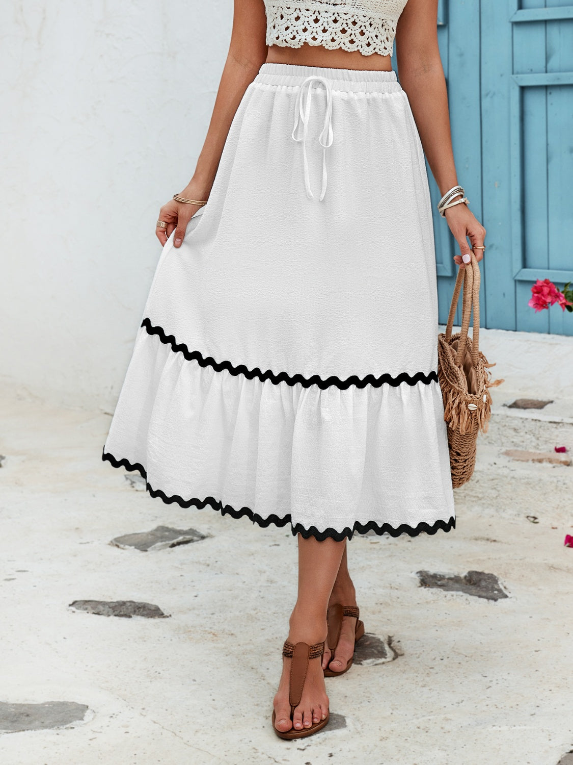 Honey Tied Contrast Trim High Waist Skirt - The Boutie Shop