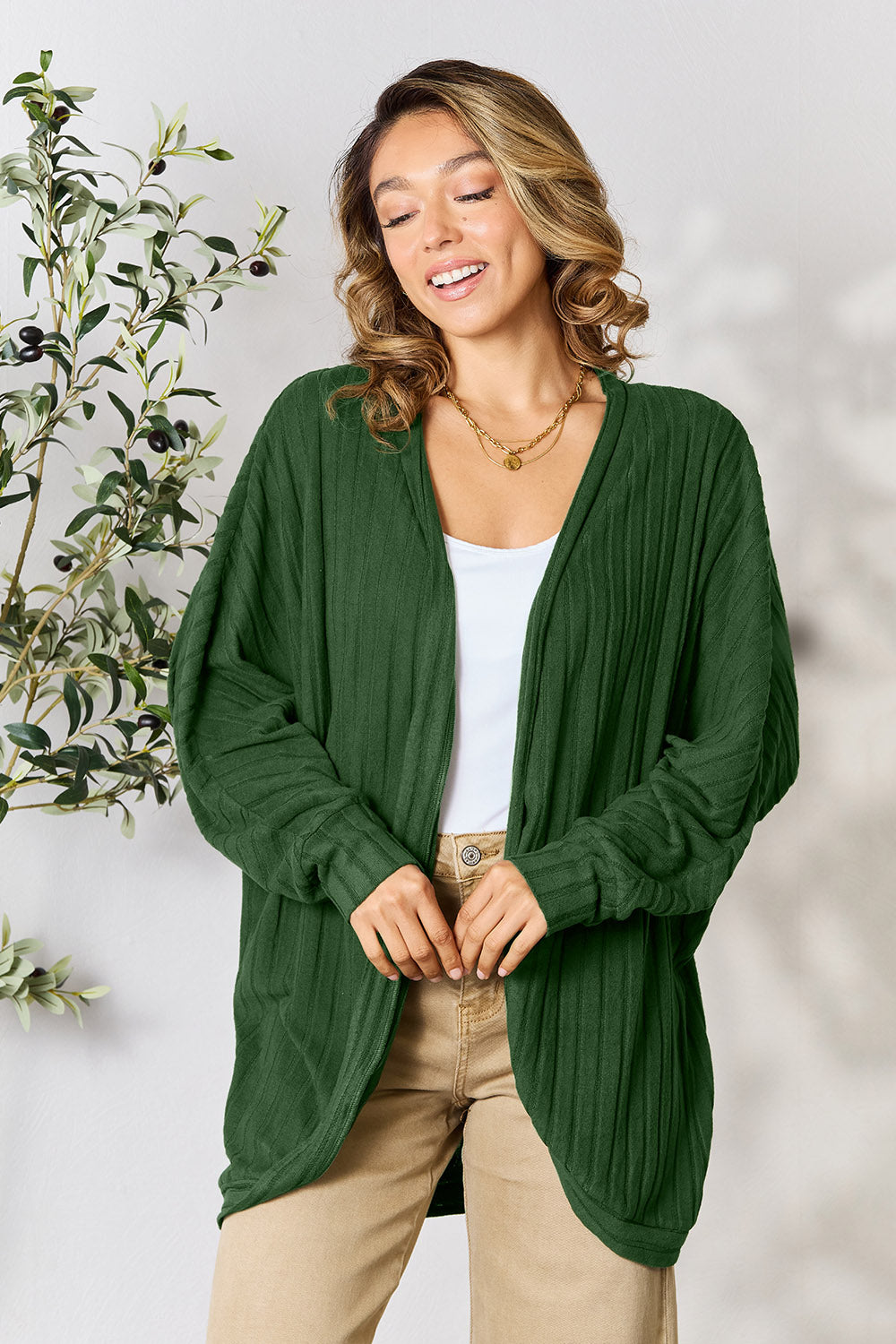 Basic Bae Full Size Ribbed Cocoon Cardigan - The Boutie Shop