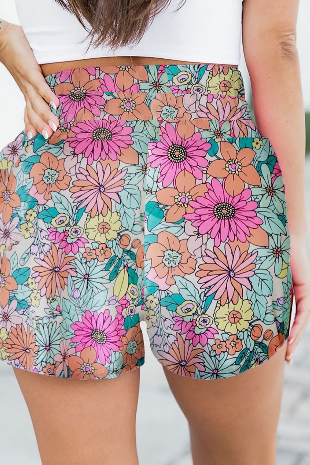 Floral Elastic Waist Shorts - The Boutie Shop