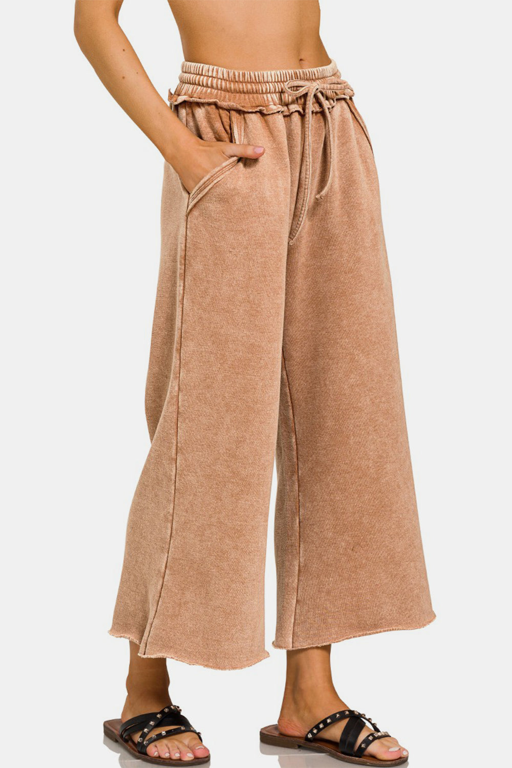 Zenana Acid Wash Fleece Wide Leg Pants - The Boutie Shop