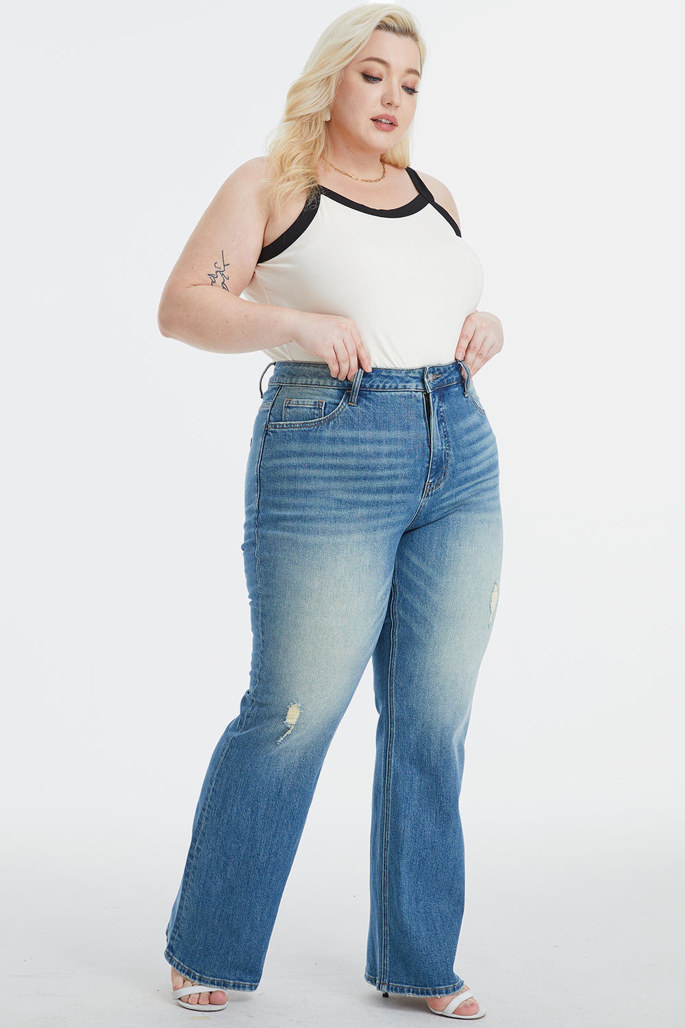 BAYEAS Full Size Ultra High-Waist Gradient Bootcut Jeans - The Boutie Shop