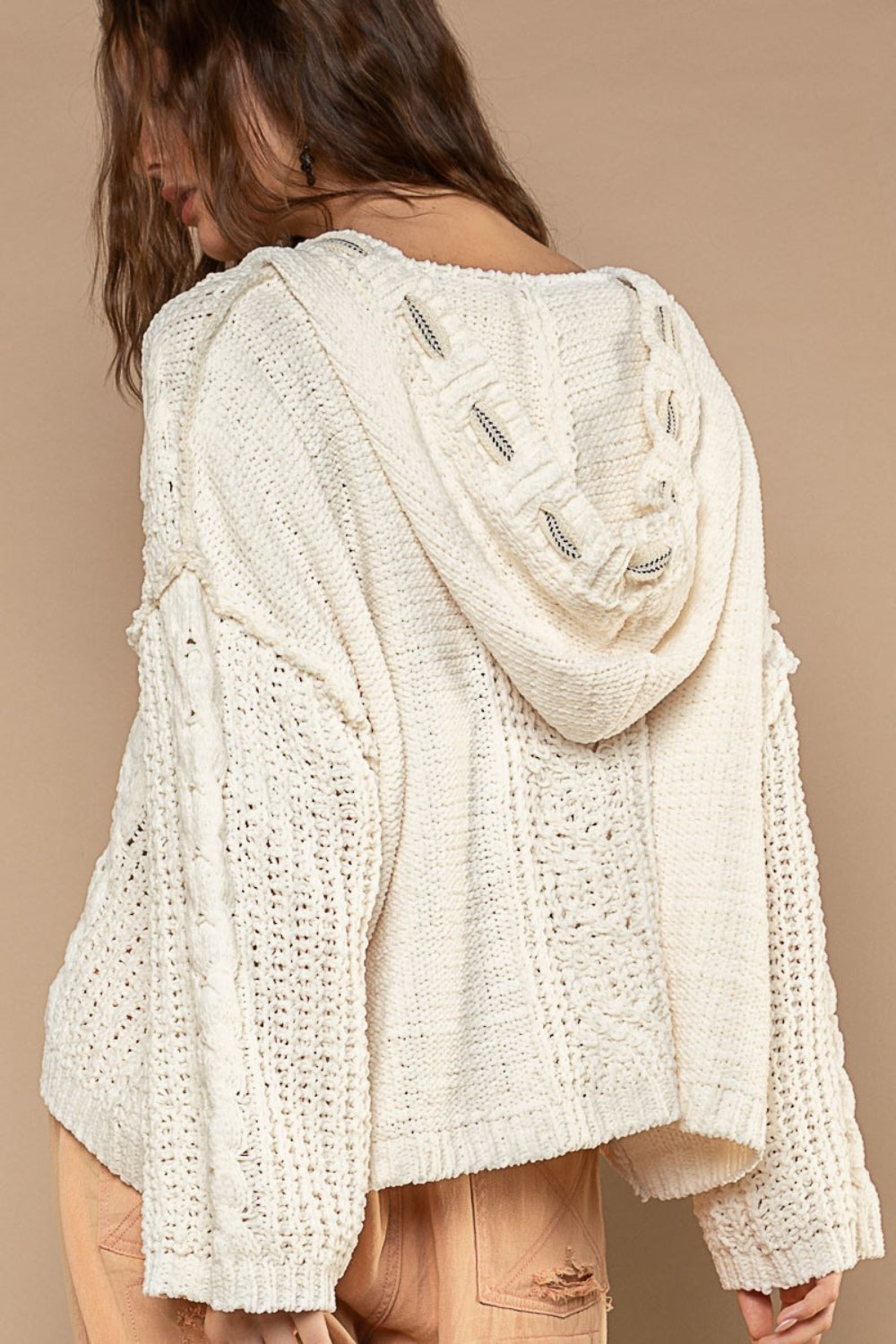 POL Cable Knit Hooded Chenille Sweater - The Boutie Shop