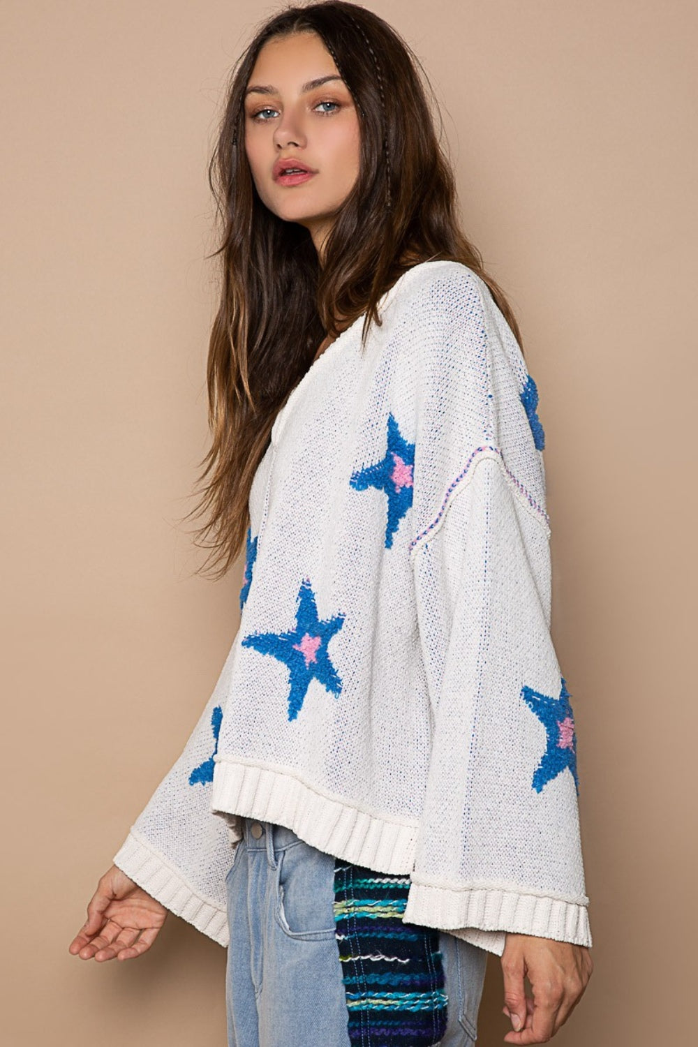 POL Long Sleeve Star Patch Sweater - The Boutie Shop