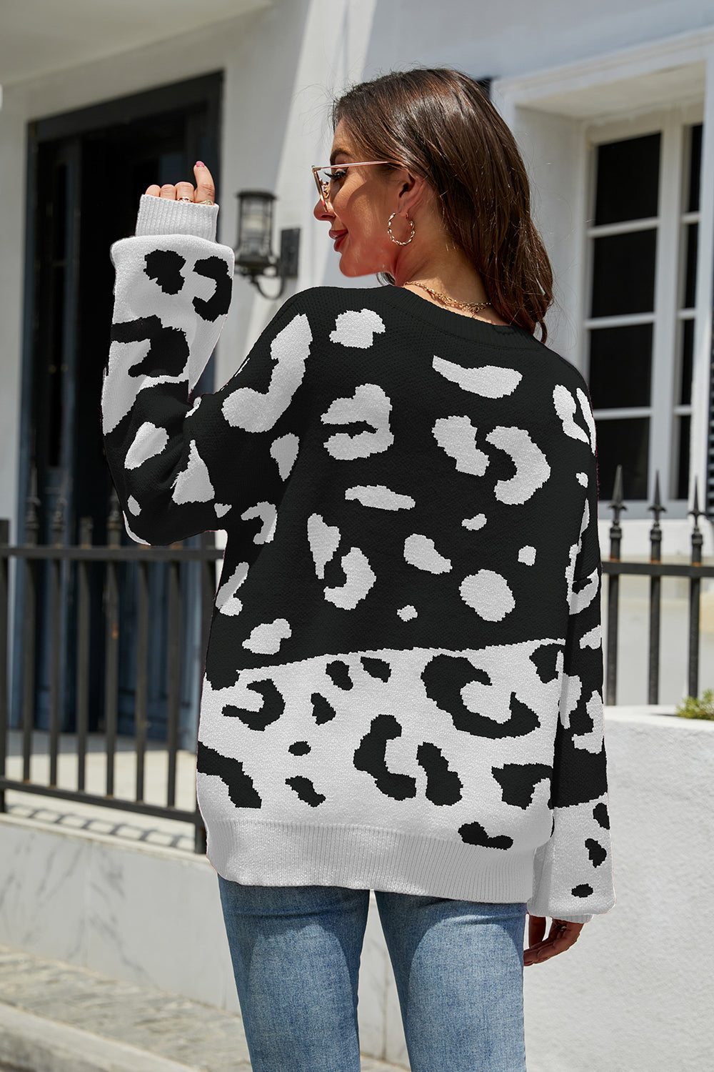 Leopard Drop Shoulder Sweater - The Boutie Shop