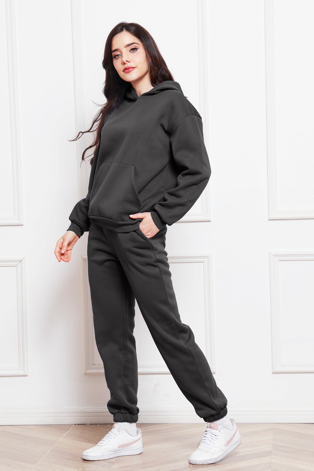 Drop Shoulder Long Sleeve Hoodie and Pants Set - The Boutie Shop