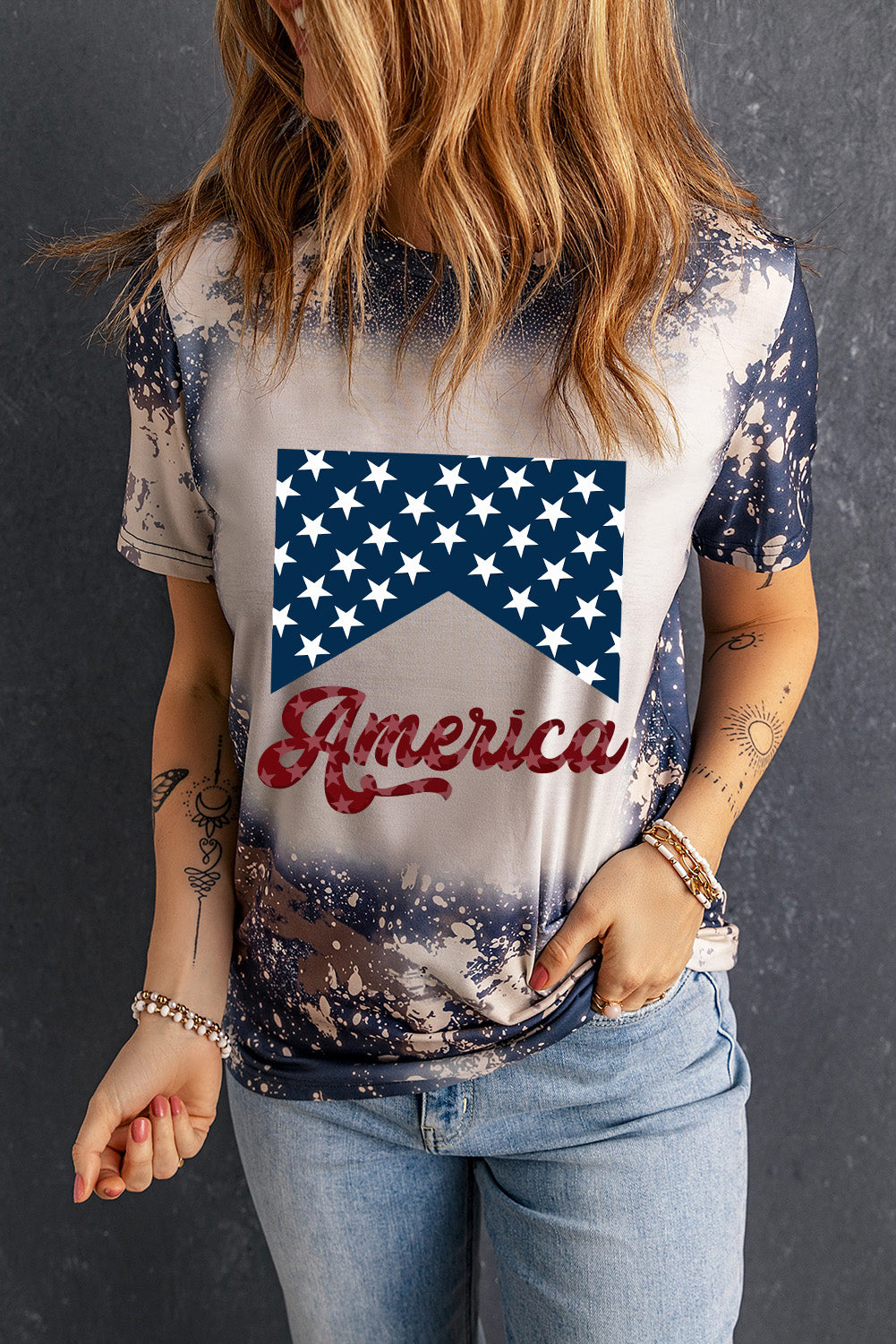 AMERICA Round Neck Short Sleeve T-Shirt - The Boutie Shop