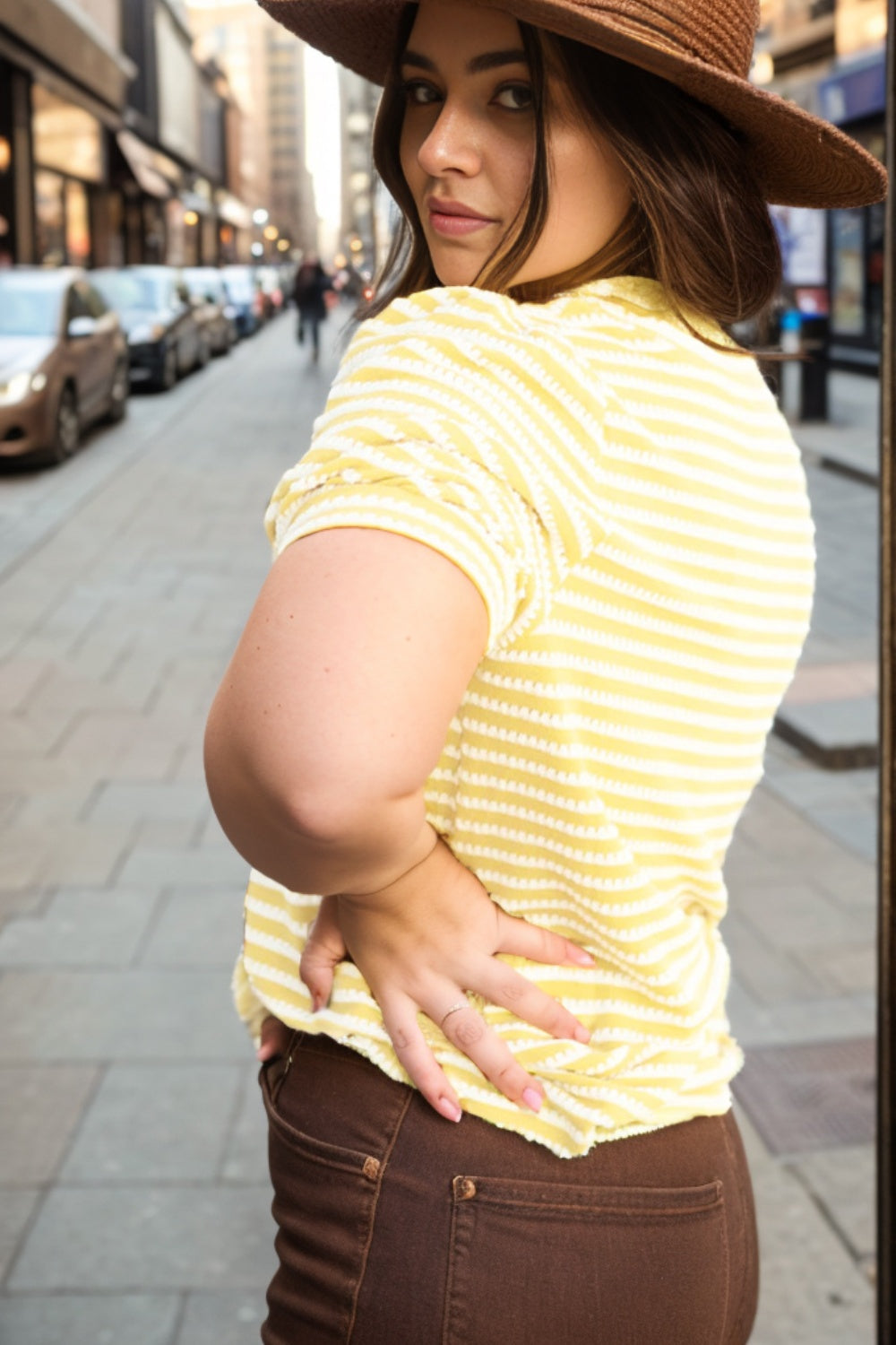 Plus Size Striped Round Neck T-Shirt - The Boutie Shop