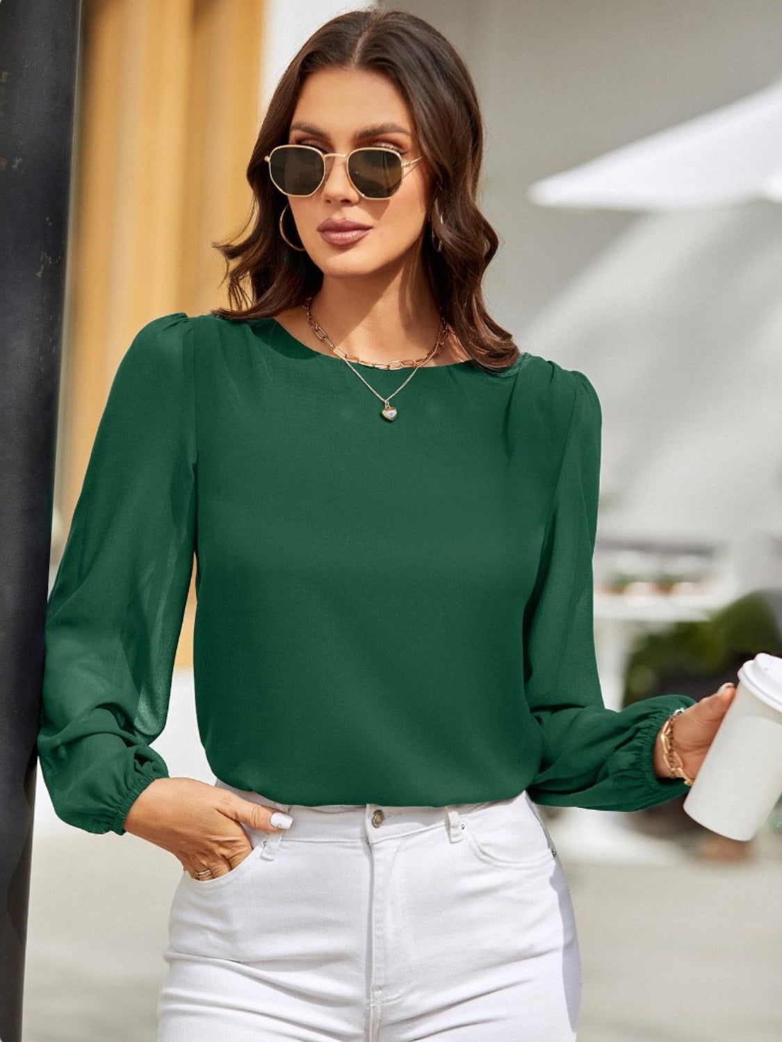 Round Neck Long Sleeve Blouse - The Boutie Shop