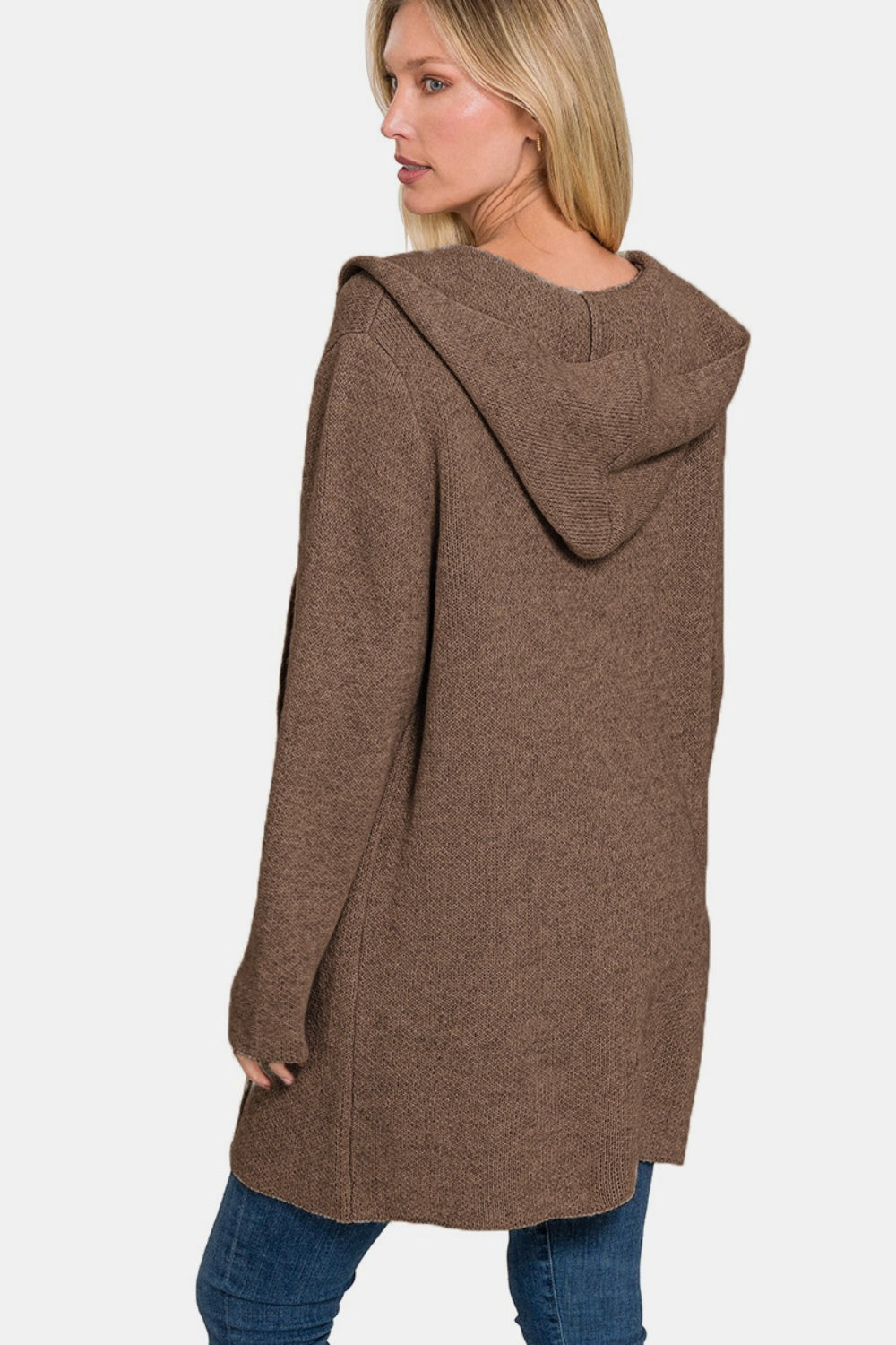 Zenana Hooded Open Front Sweater Cardigan - The Boutie Shop