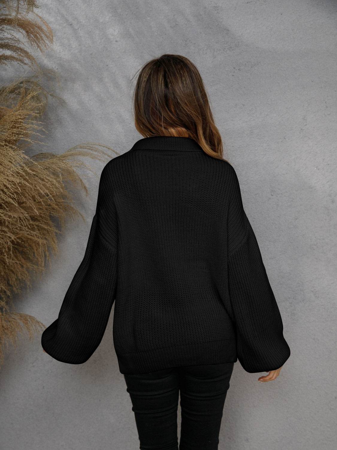 Angel Wings Half Zip Dropped Shoulder Sweater - The Boutie Shop