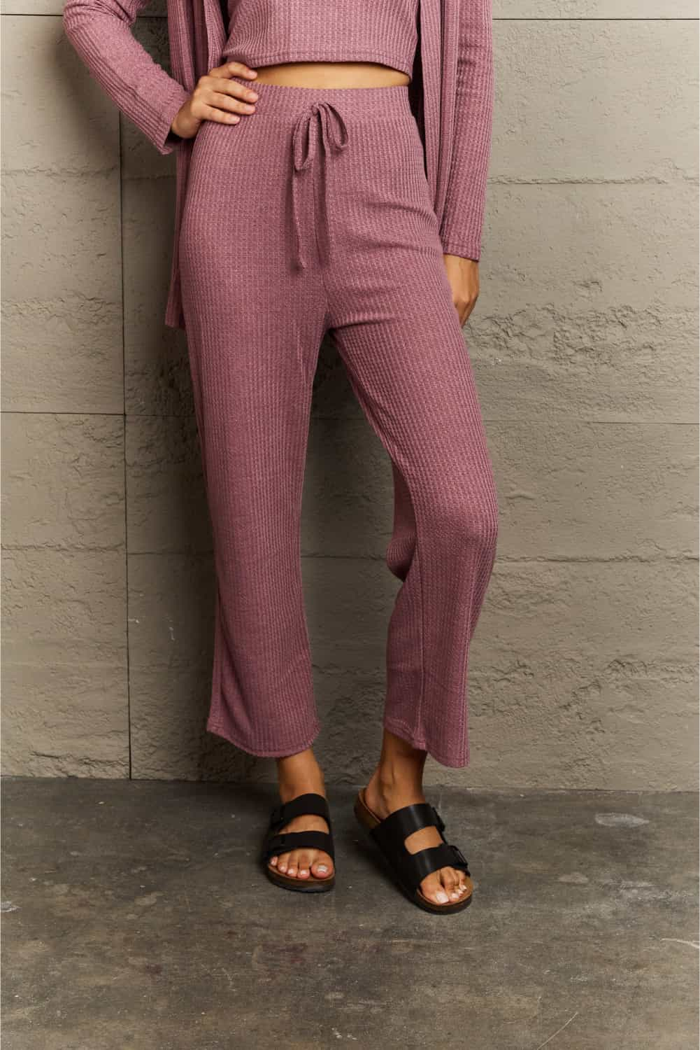 Ninexis Full Size Cropped Top, Long Pants and Cardigan Lounge Set - The Boutie Shop