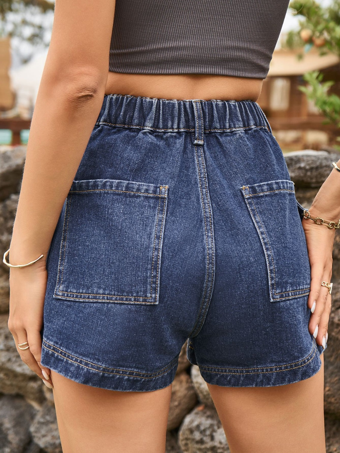 High Waist Denim Shorts with Pockets - The Boutie Shop