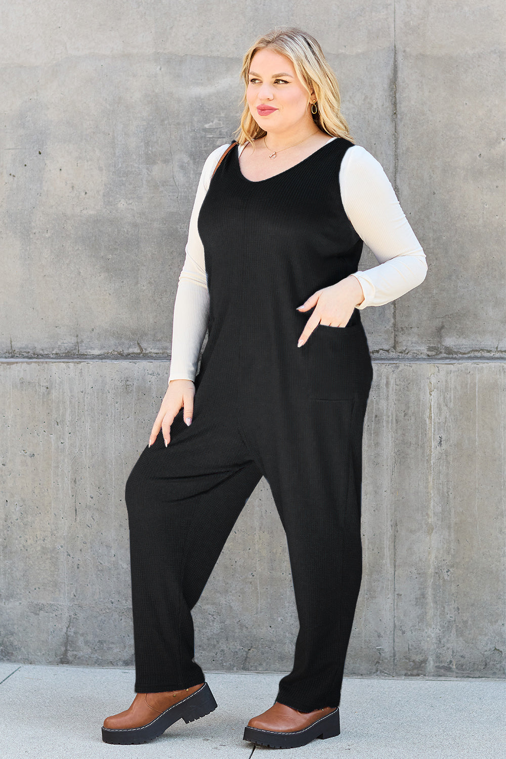 Double Take Full Size Sleeveless Straight Jumpsuit - The Boutie Shop